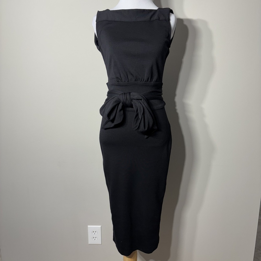 Diane Von Furstenberg Midi Dress Womens 2 Black Elegant Tie Waist Sleeveless